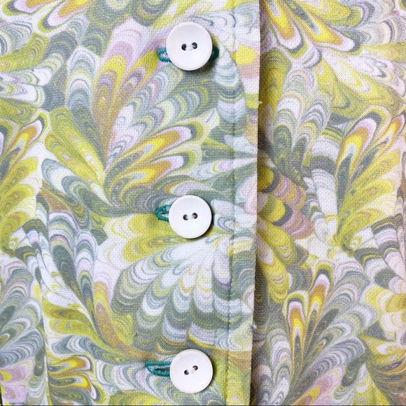 Vintage 70s Psychedelic Green Marble Print Button Up Camp Shirt Top Med - Picture 4 of 7